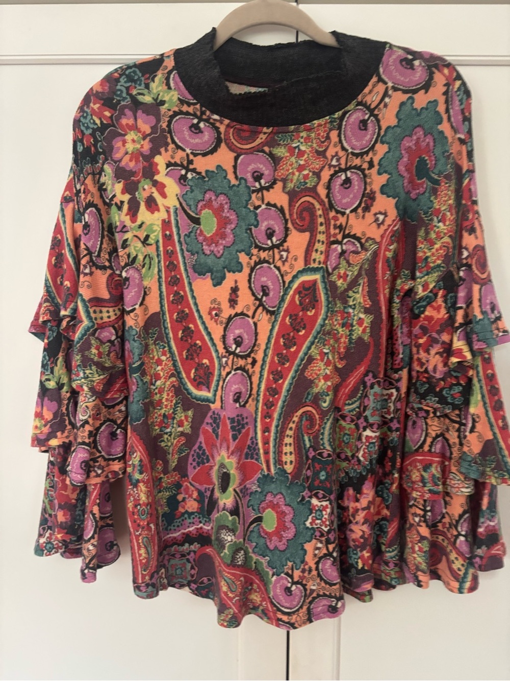 ivy jane Multicolor Paisley Ruffle Sleeve Tunic - Coral, Teal, Pink, Black